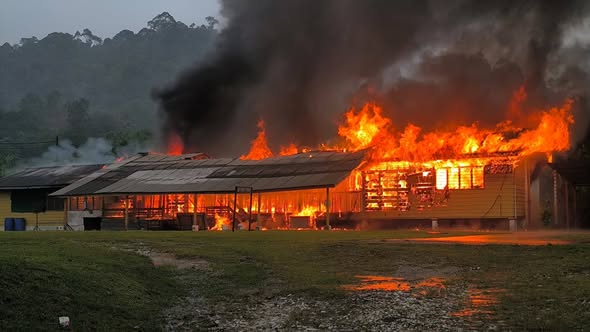 KEBAKARAN PUSAT KOMUNITI WARGA KUARTERS IKTBN DUSUN TUA MUSNAH DIJILAT API