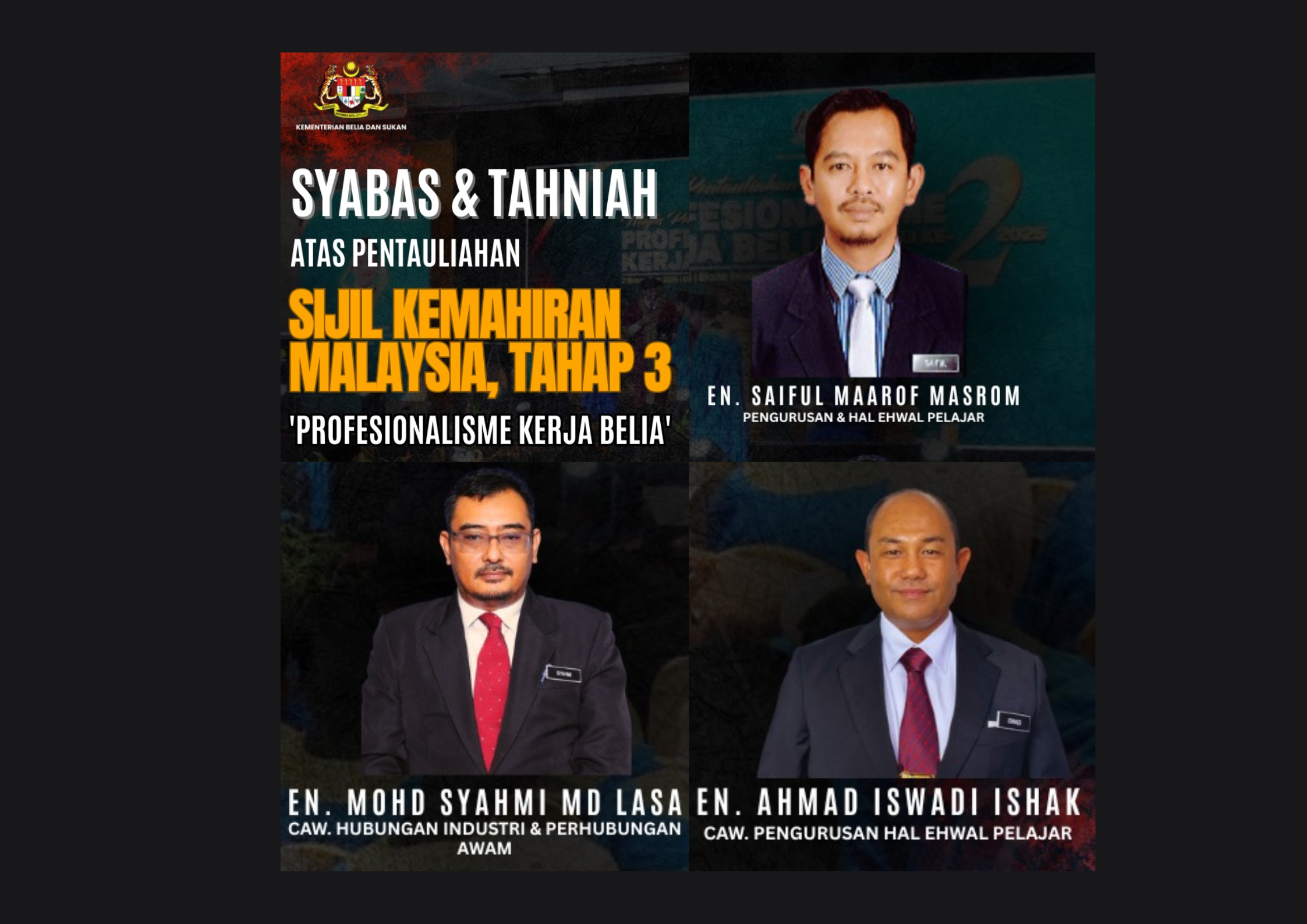 Tahniah Pegawai IKTBN Alor Gajah Di Majlis Pentauliahan Profesionalisme Kerja Belia 2025